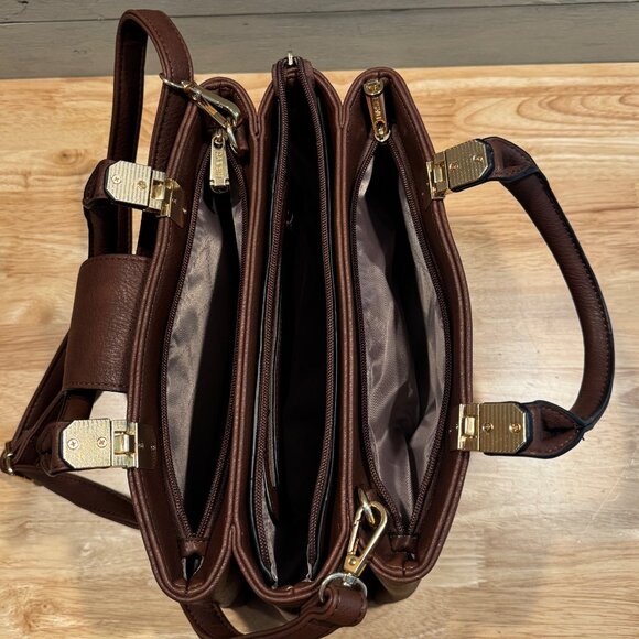 NWOT Women's Dasein Brown Vegan Leather Crossbody / Satchel bag Adjustable Strap - Picture 6 of 14